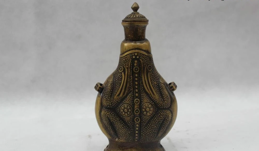 

8"Chinese Folk Pure Bronze Lucky Money Money drawing Spittor water jug kettle