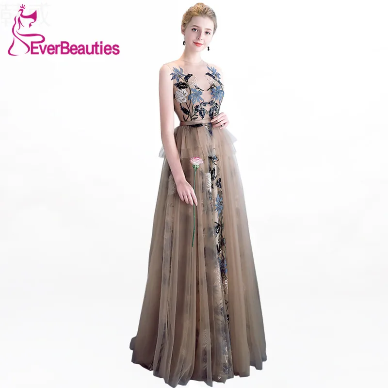 Robe De Soiree Evening Dress Long 2019 Tulle with Lace Appliques Bride Banquet Abiye Long Prom Party Dresses Robe De Soiree Evening Dress Long 2019 Tulle with Lace Appliques Bride Banquet Abiye Long Prom Party Dresses