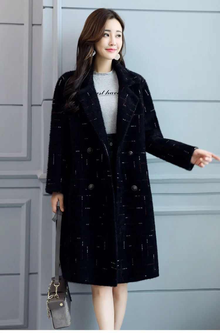Creamy D'hiver Hiver Manteau Veste Manches À Femmes Haute Corée Qualité Lâche black Chaud Droite Cardigan Laine 2018 white Automne Nouveau De Longues Dames HSqxwqRg