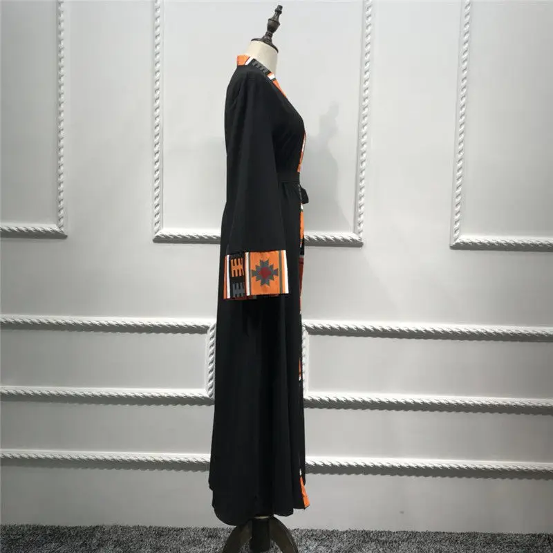 Черное Розовое Кимоно с открытой передней частью Abaya в Дубае Платье макси