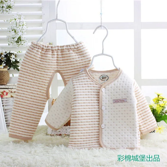 2019 Organic Baby Boy Girl Clothes 100% Cotton Striped Crotch Opening Clothing Set Soft Warm Pajamas Outfits for Spring Autumn 2019 Organic Baby Boy Girl Clothes 100% Cotton Striped Crotch Opening Clothing Set Soft Warm Pajamas Outfits for Spring Autumn