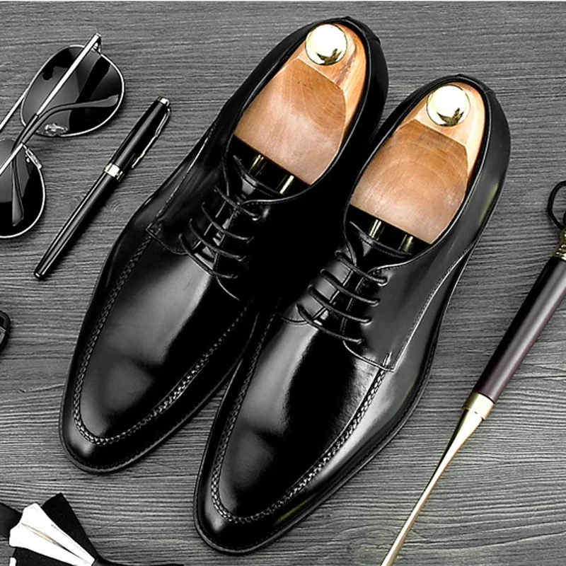 Mano Negro De Genuino Hombres Vestir Zapatos Derby Boda Los Ronda Hecho Cuero Formal Moda Banquete Oxfords Hombre Ne18 marrón Calzado Toe A Baile Elegante xXzpBqOf