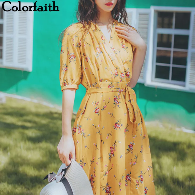 Colorfaith новинка 2019 женское платье весна лето Пляжное с цветочным принтом