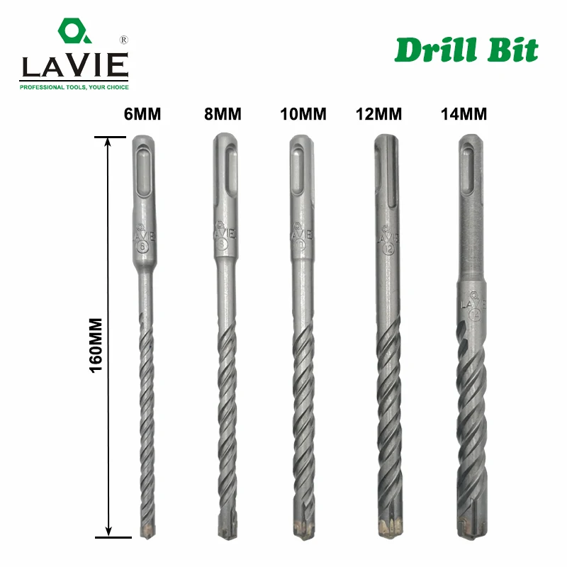 5pcs Electric Hammer SDS Plus Drill Bit Set Cross Tips 4 Cutters 160mm for Concrete Wall Brick Block Masonry Drilling Bits 6mm