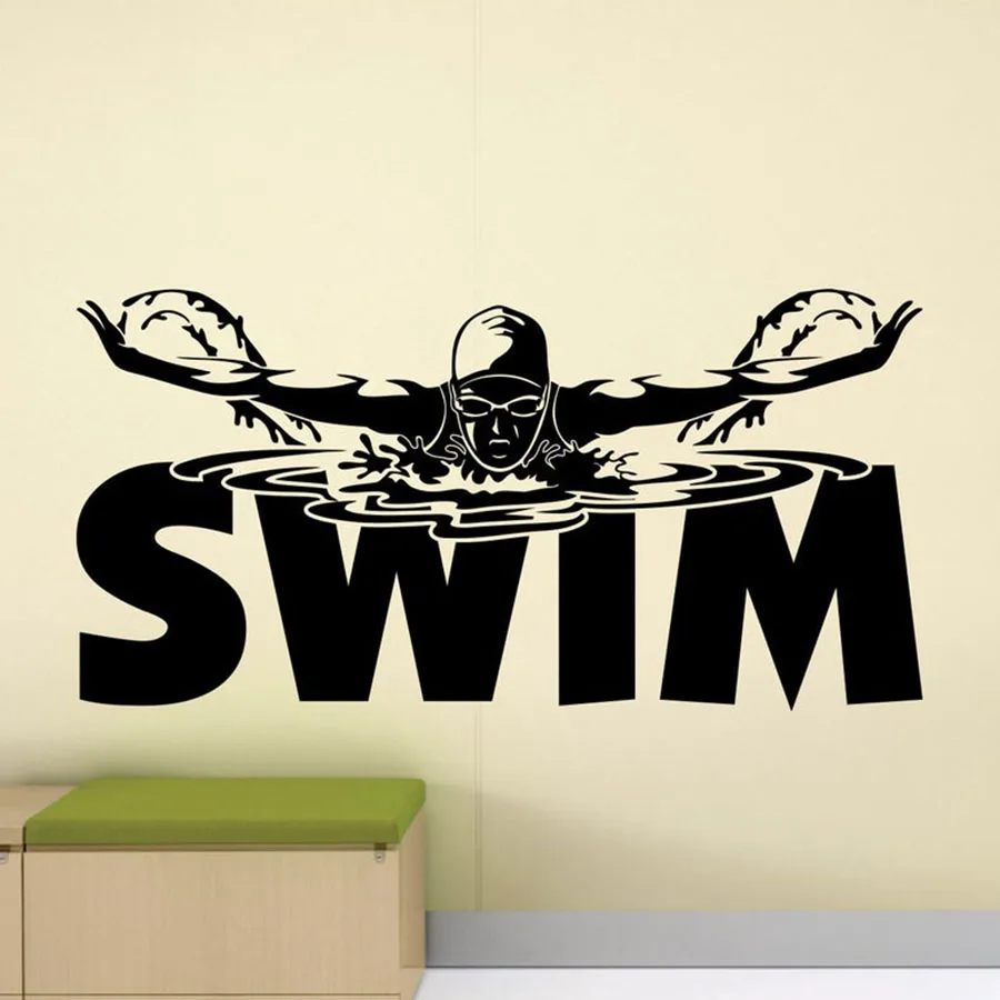 

Swim Wall Decal Sign Gym Quote Man Swimmer Art Poster Mural Vinyl Sticker Fitness Swimming Pool Decor Sport Wall Art Mural X172