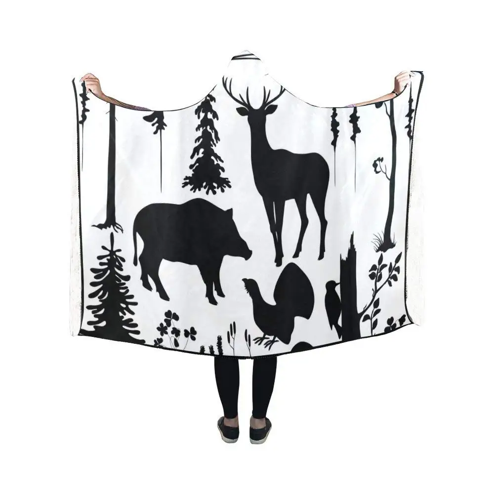 Portable Wearable Fluffy Custom Hooded Blanket Animals Silhouette