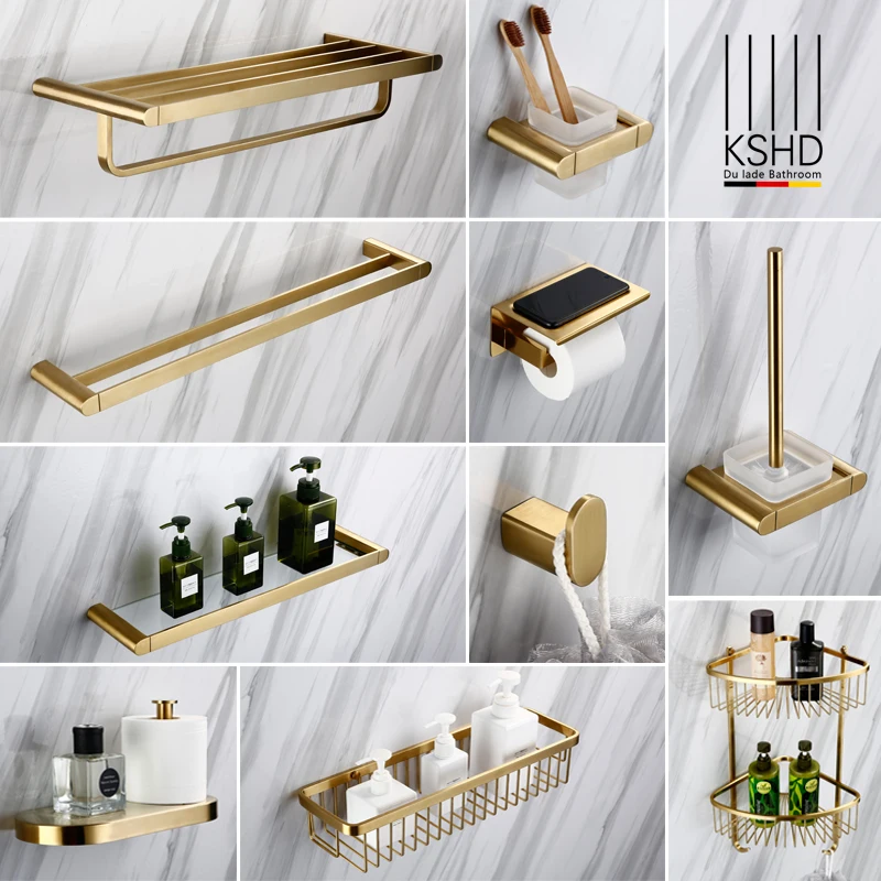 

Germany Conrad brushed gold bath towel rack towel bar shelf bathroom hardware pendant paper toilet brush gold