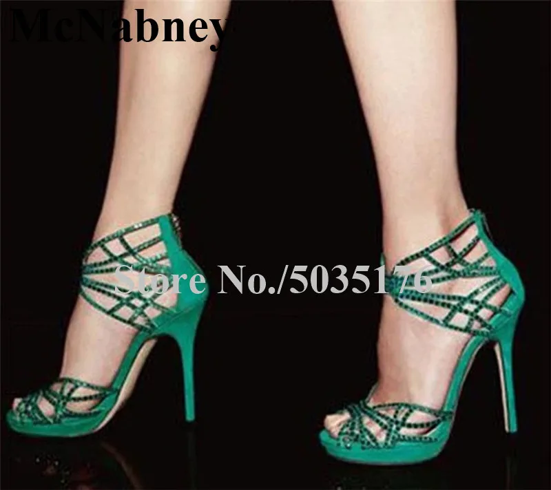 

2019 European Fashion Solid Peep Toe Rhinestone Narrow Band Platform Sandals Zip Cover Heel Stiletto Heel Sandals Women Shoes