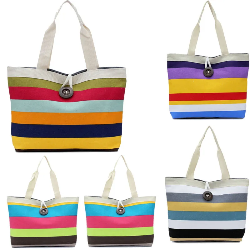 

Shopping Bag Reusable Tote Pouch Women Travel Storage Handbag Fashion Shoulder Bag Female Stripes Canvas Shopping Bags #YL
