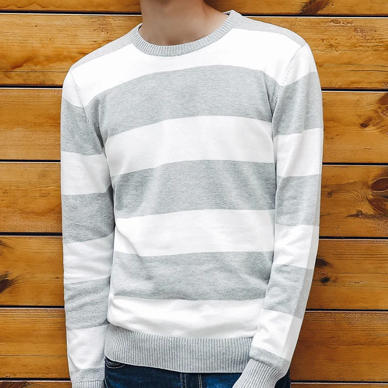

2019 New Pullovers Men Autumn Spring Cotton Quality Knitting Patchwork Top Design Full Length Slim Fit Fashion Brand Clothing