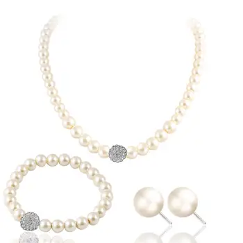 

Fashion Pearl Necklace Earrings Bracelet Set