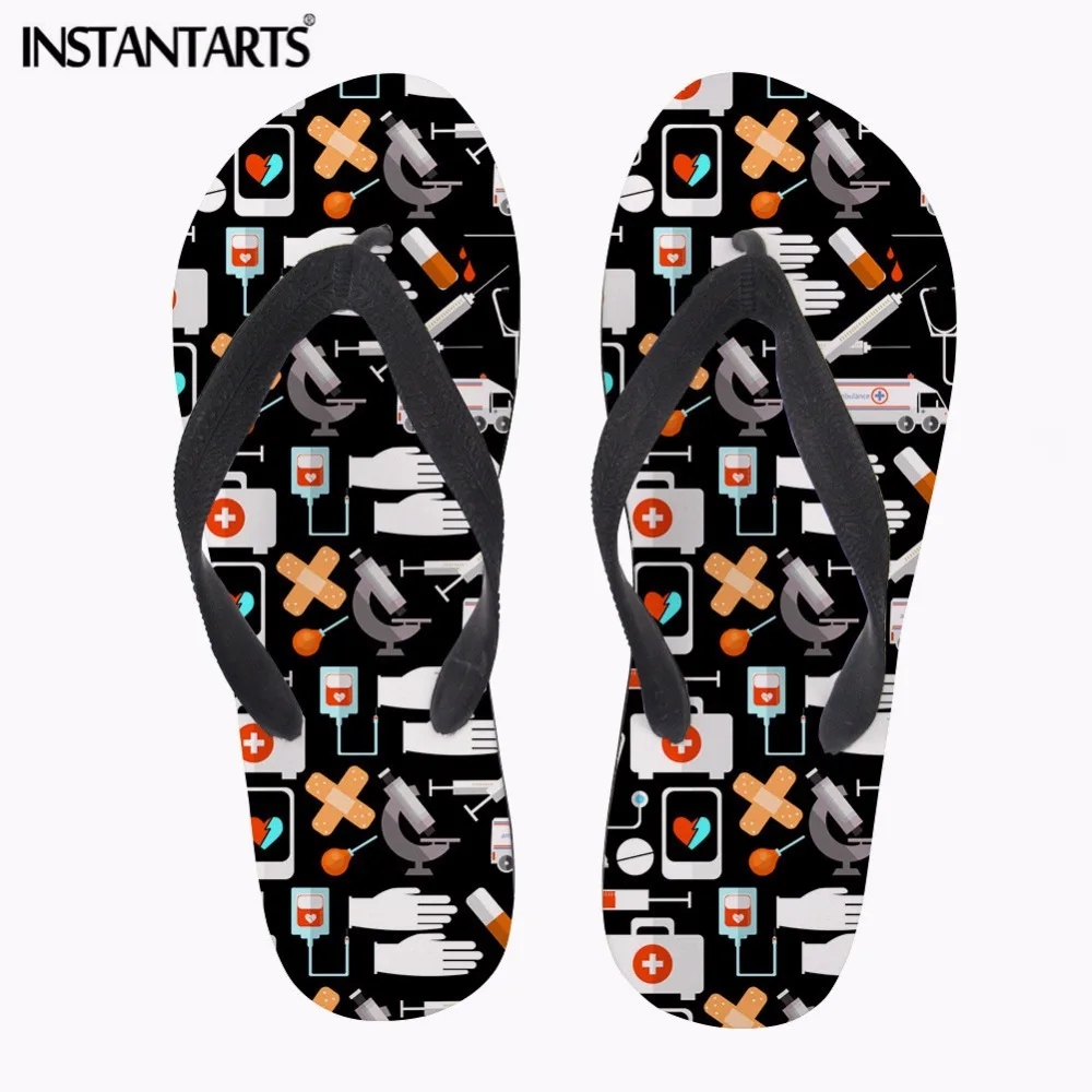 

INSTANTARTS Medical Equipment Printed Women Summer Flip Flops Lightweight Non-slip Beach Slippers for Girls Fashion Flat Sandals