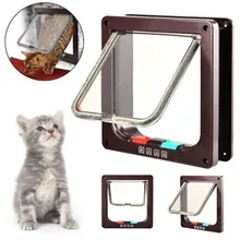 Dog Cat Flap Door with 4 Way Lock Security Flap Door For Cats Kitten ABS Plastic Small Dog Gate Cat Dogs Flap Pet Door Chip