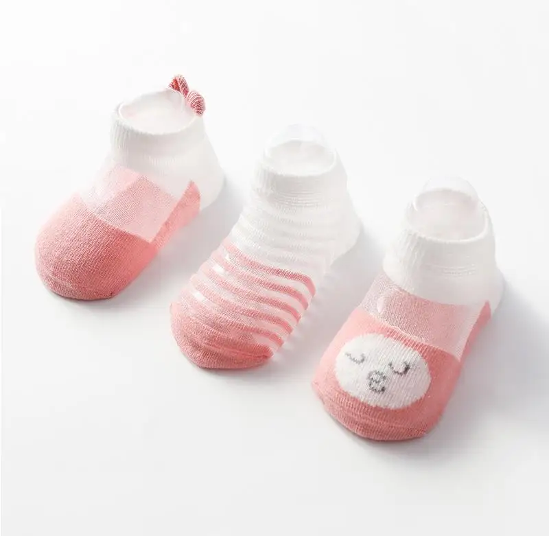 3 пары Хлопковых Носков с рисунком для маленьких мальчиков и девочек, мягкие носки для новорожденных - Цвет: Розовый