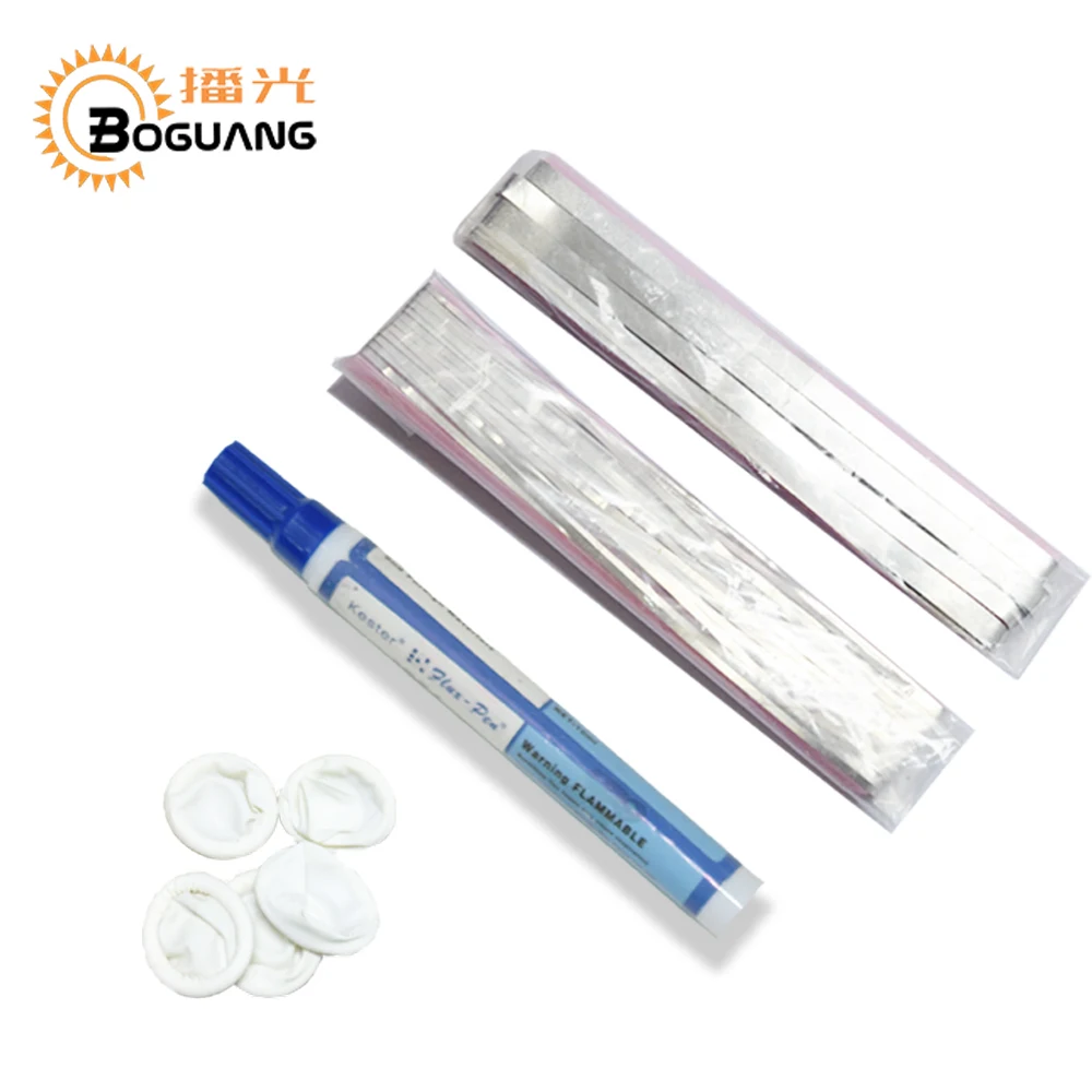 

Bogang 1set DIY solar cell panel welding kit /tabbing wire flux pen 20 M Tab Wire + 2M bus bar solder ribbon + finger cots