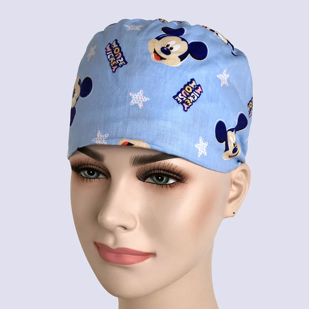 Viaoli новые хлопковые скрабы шапки для женщин и мужчин медицинские шапочки для больниц с принтом Tieback эластичные хирургические шапки - Цвет: photo