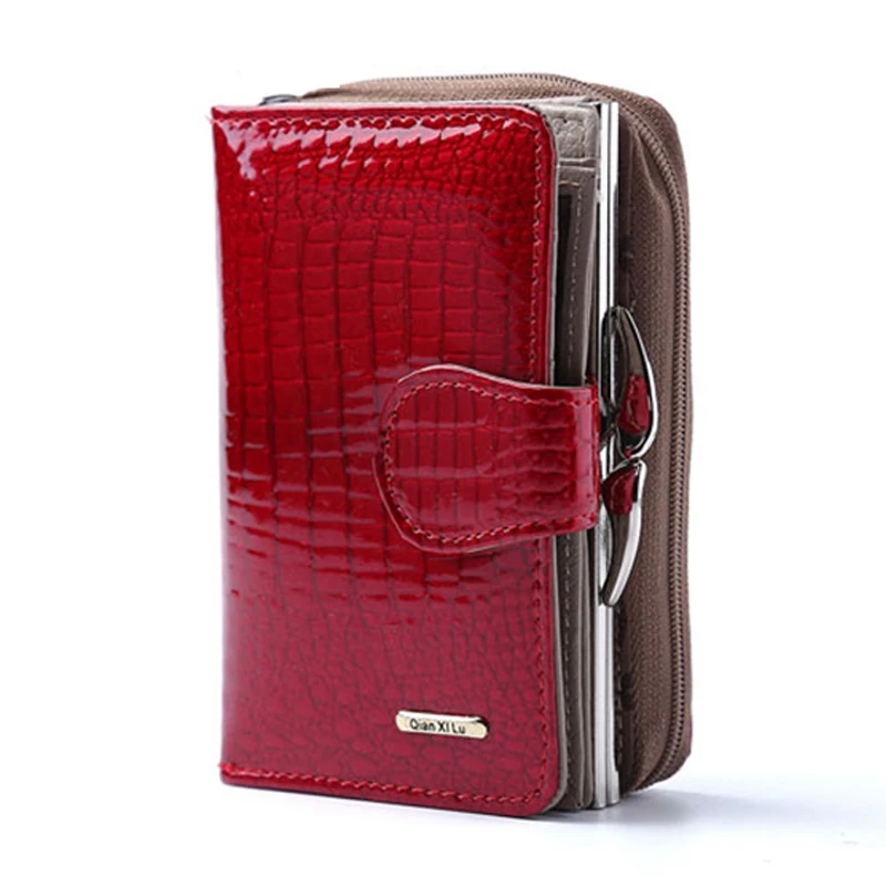 Модные женские короткие кошельки из натуральной лакированной кожи маленький