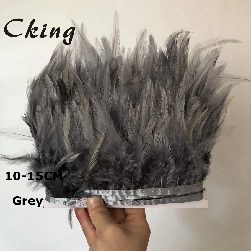 Cking Grey Dyed saddle feather trim 10-15cm 4-6inch width rooster chicken strips lace fringe for cloth costumes decorate | Дом и сад