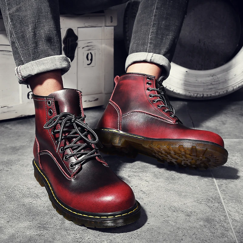

Leather Working Safety Shoe For Men Winter With Fur Men Casual Boots Rubber Sole Boots Male British Retro Fashion Boots