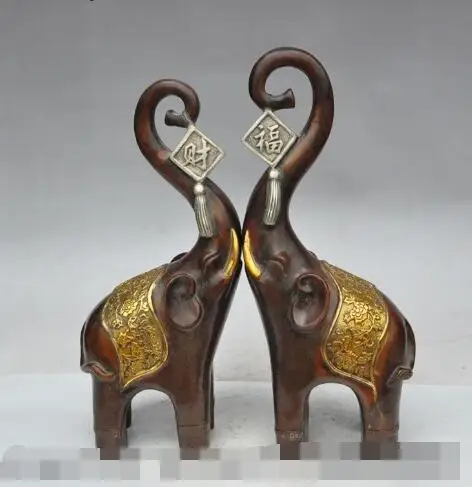 

S2665 14"china fengshui bronze gilt silver animal elephant wealth rich lucky fu statue