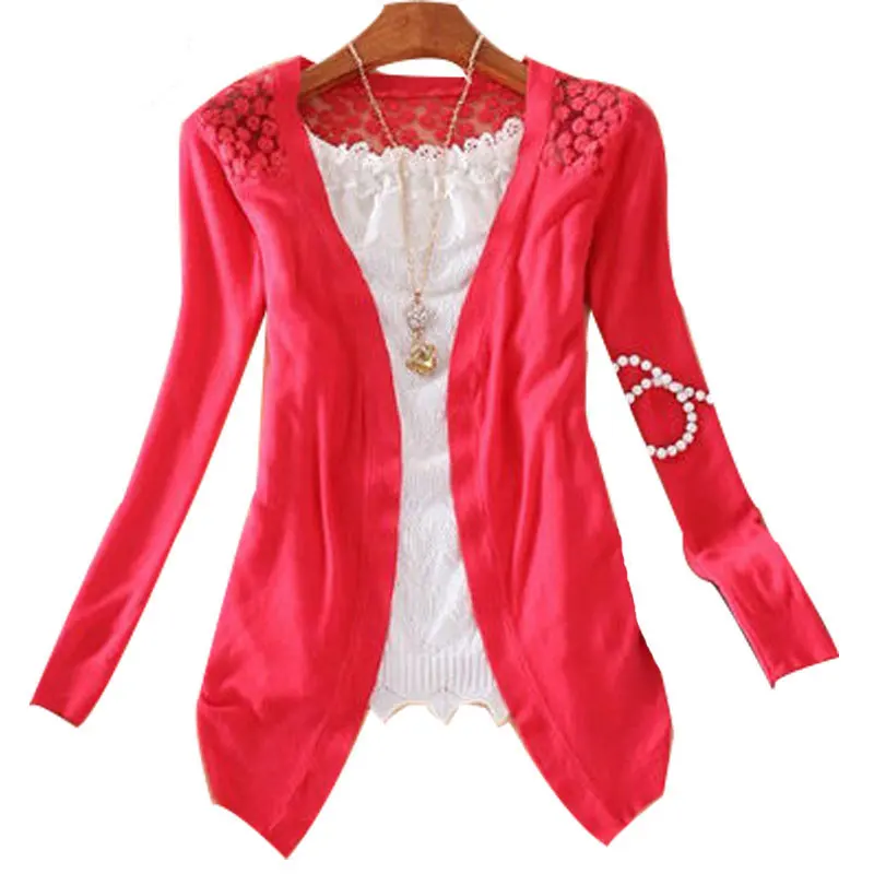 Women Candy Color Slim Thin Lace Hollow Out jacket Women Knitted Cardigan Sweater Tops Irregular Hem Long Sleeve Outwear Coat