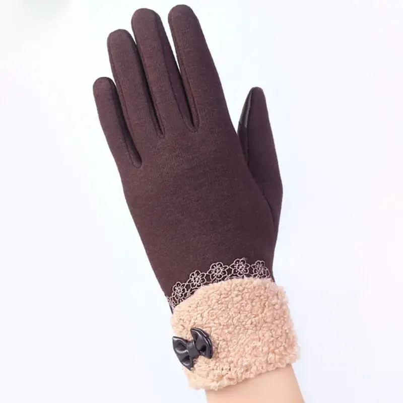 Зимние женские Волшебные сенсорные перчатки с кружевным бантом полный палец Митенки женские Теплые наручные теплые перчатки