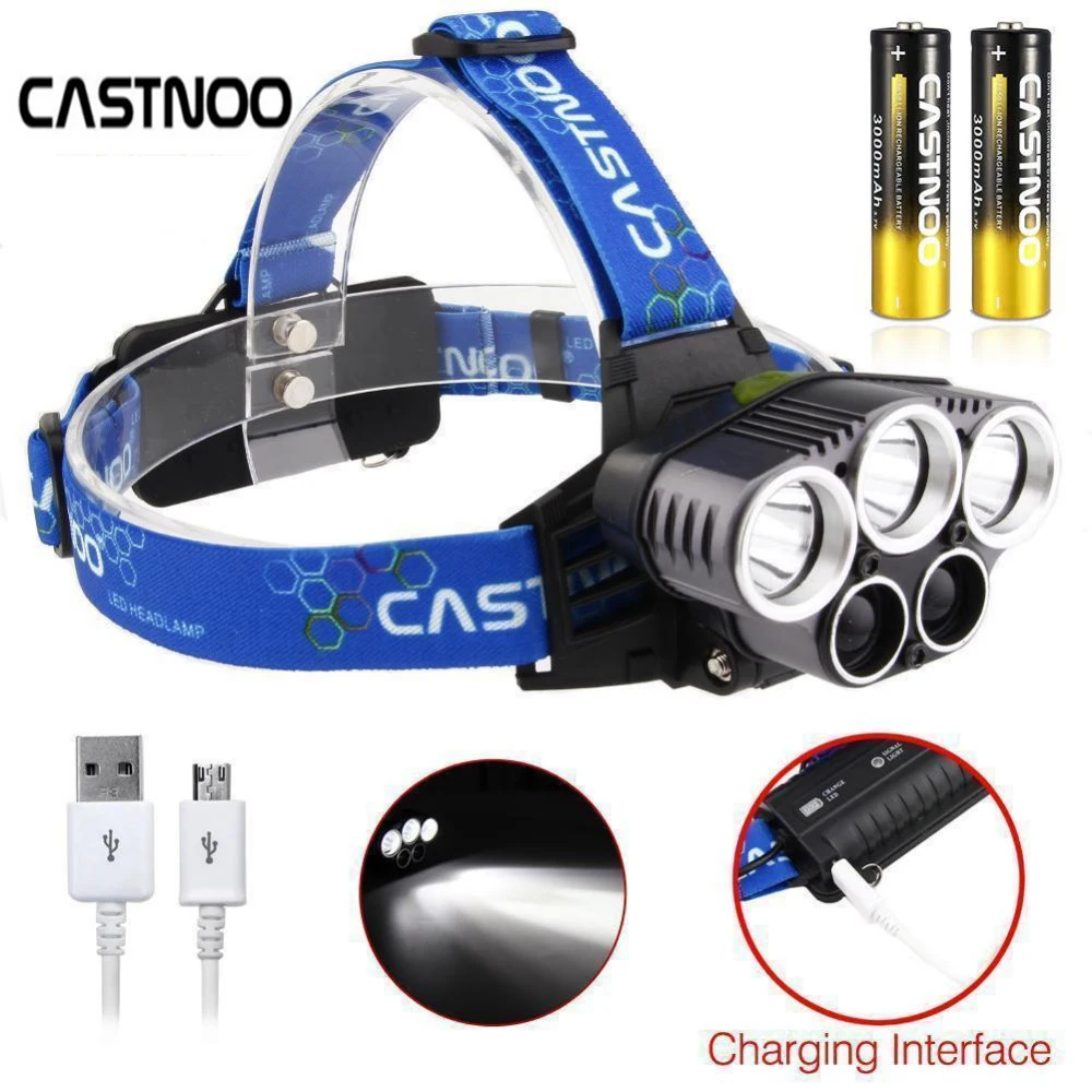 

CASTNOO Headlight 5X T6 LED USB phare 80000 Lumens 18650 Batterie Chasse Lamp Torch Super Bright +2*18650 battery