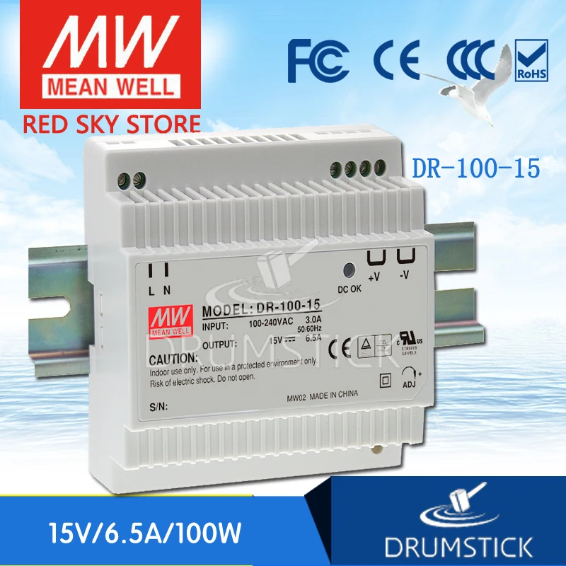 MEAN WELL DR-100-15 15V 6.5A Meanwell DR-100 97 5 W одиночный выход промышленный din-рейку блок питания |