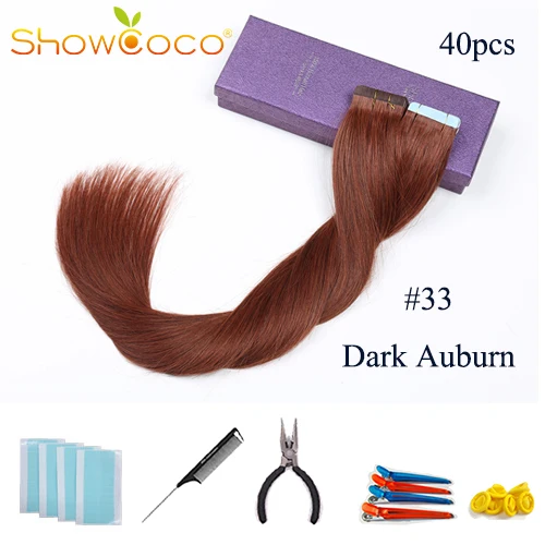 #33 Showcoco Черная пятница, уток, человеческие волосы на ленте, 40 шт, аденсивные Реми прямые волосы 16-24 дюйма - Цвет: #33