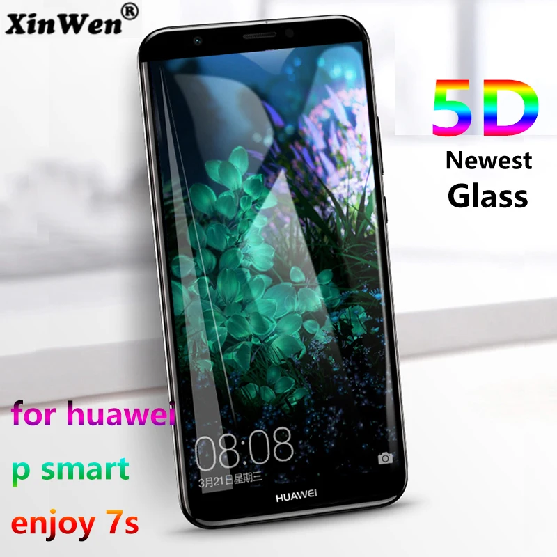 

XinWen 5D Newest Curved protective screen protector Tempered Glass for huawei p smart enjoy 7s front Film 3d 4d protection