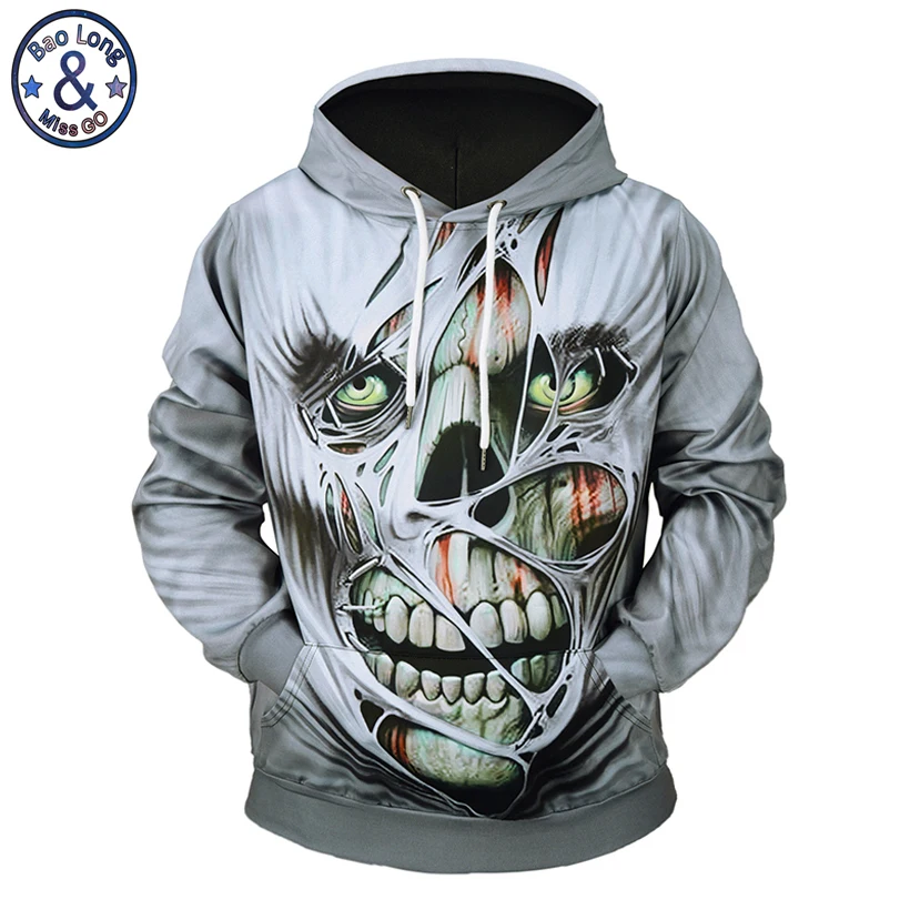 

Mr.BaoLong 2018 newest high quality Skull Tear 3D printed men's hooded hoodies drawstring plus size M-3XL hoodie man ZH4