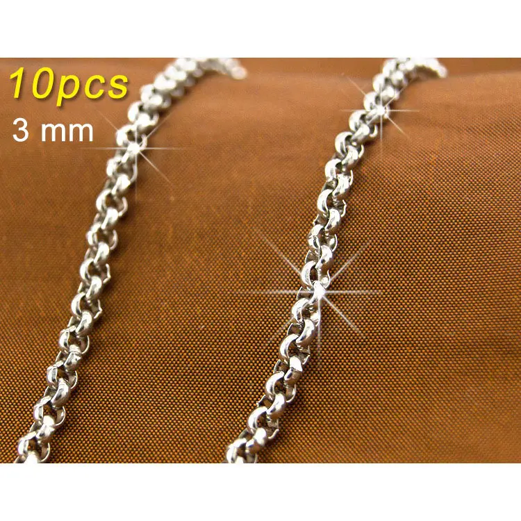 10pcs FASHION JEWELRY silver 3mm Pearl Chains for men women Stainless