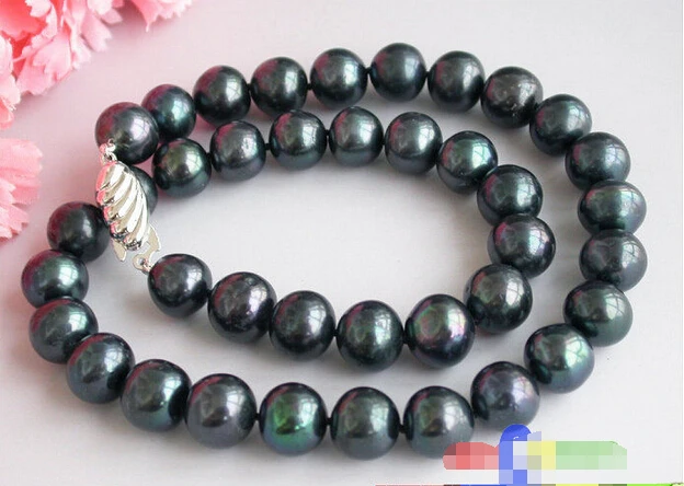 

Free shipping@@@@@ luster AA++ 17" 12mm ROUND BLACK FRESHWATER PEARL NECKLACE 925SC