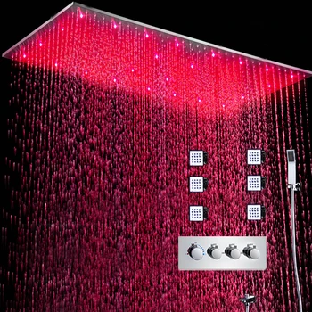 

Luxury Shower System LED Large Rain Shower Faucets thermostatic 3 Way Bath Mixer Set/ High Flow Shower Massgae Body Jets