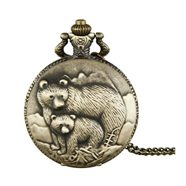 

Antique Bronze Two Bears quartz movement Pocket Watch for Men and Women