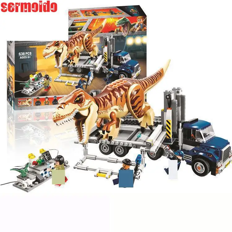 

10927 638pcs Jurassic World Tyrannosaurus Rex Transport Bela Building Block Compatible 75933 Brick Toy