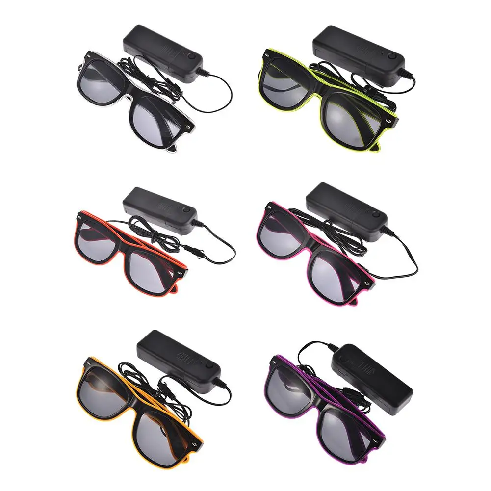 

Standard Black lens Luminous LED Glasses EL Wire Fashion Neon LED Cold Light Glasses Glow Activing DJ Bright Glasses Props