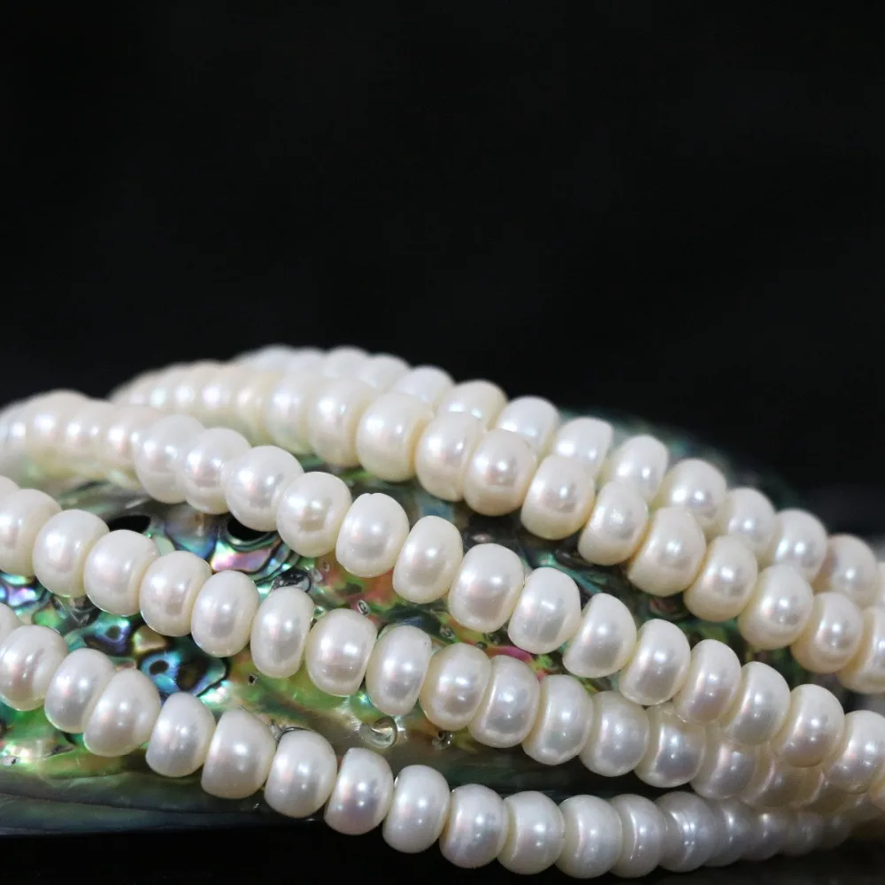 

European white freshwater pearl 7-8mm beautiful roundel hot sale round loose beads diy charming Jewelry making 15 inches GE1265