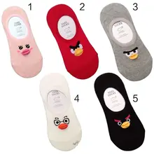 Harajuku японский Для женщин Красивая мультяшная Птица принт невидимые лодочки носки забавные выражения 3D рот противоскользящие силиконовые хлопковые чулки