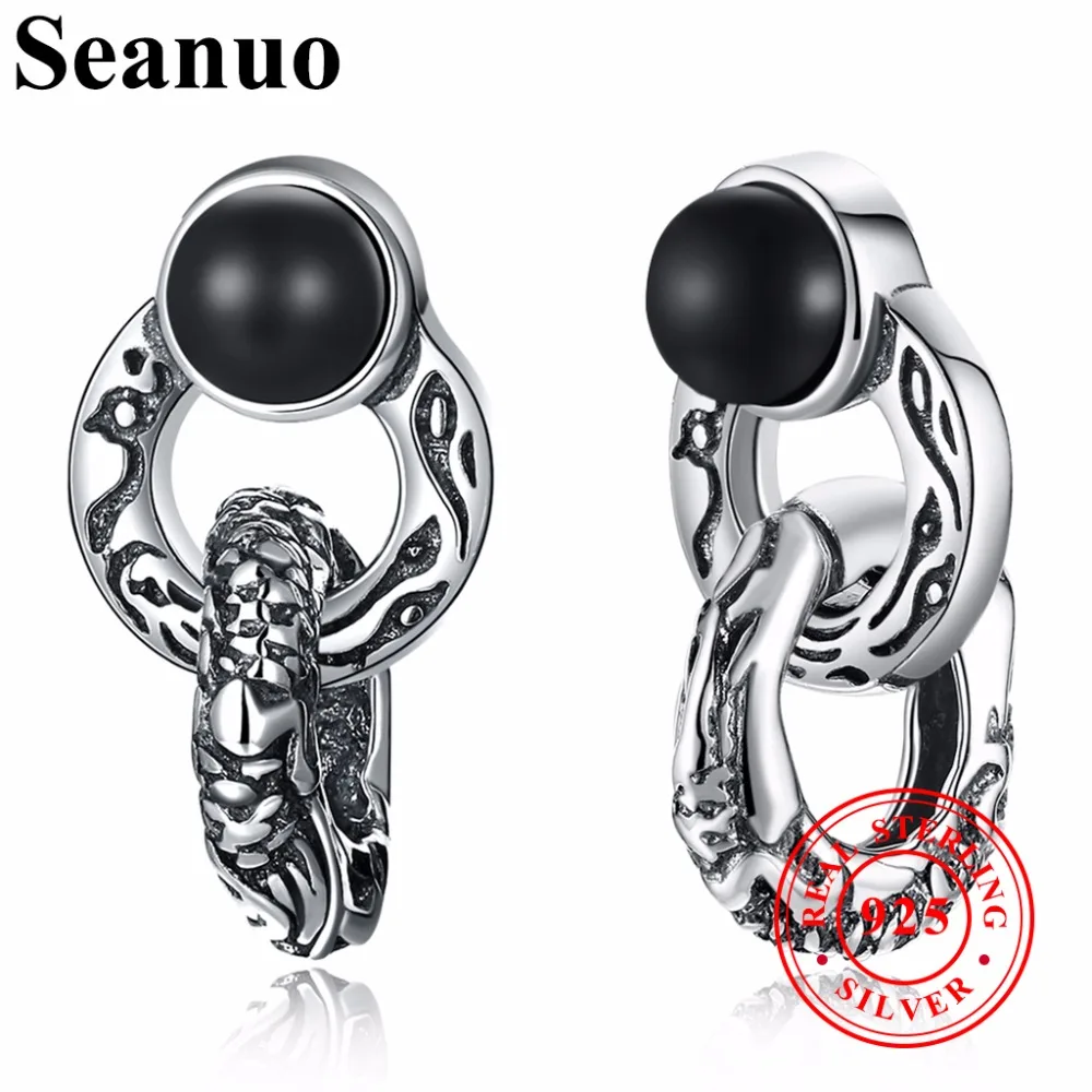 Seanuo Black Double Circles 100% 925 Sterling Silver Drop Earrings For Women Wedding Classic Bohemia Mother's Day Gifts | Украшения и