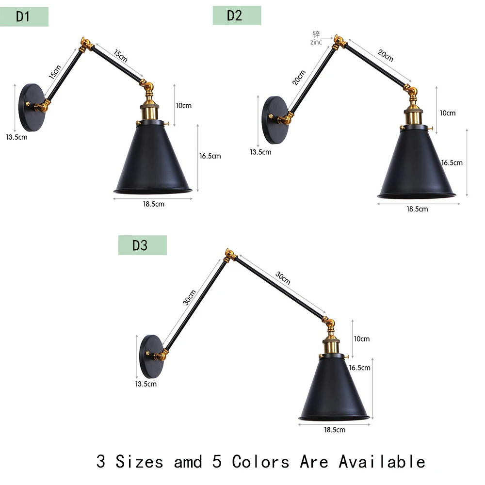 Античный регулируемый настенный светильник бра Железный Лофт ретро Wandlamp Спальня Крытый светодиодный рядом с лампой промышленные настенные светильники черный медный