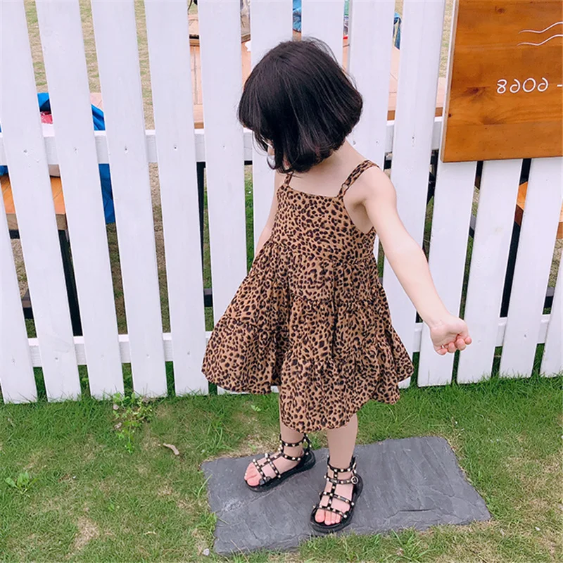 

Cute pattern Leopard Print girls summer dress for children sling beach dress 2-8year kids dresses for girl party tutu dress