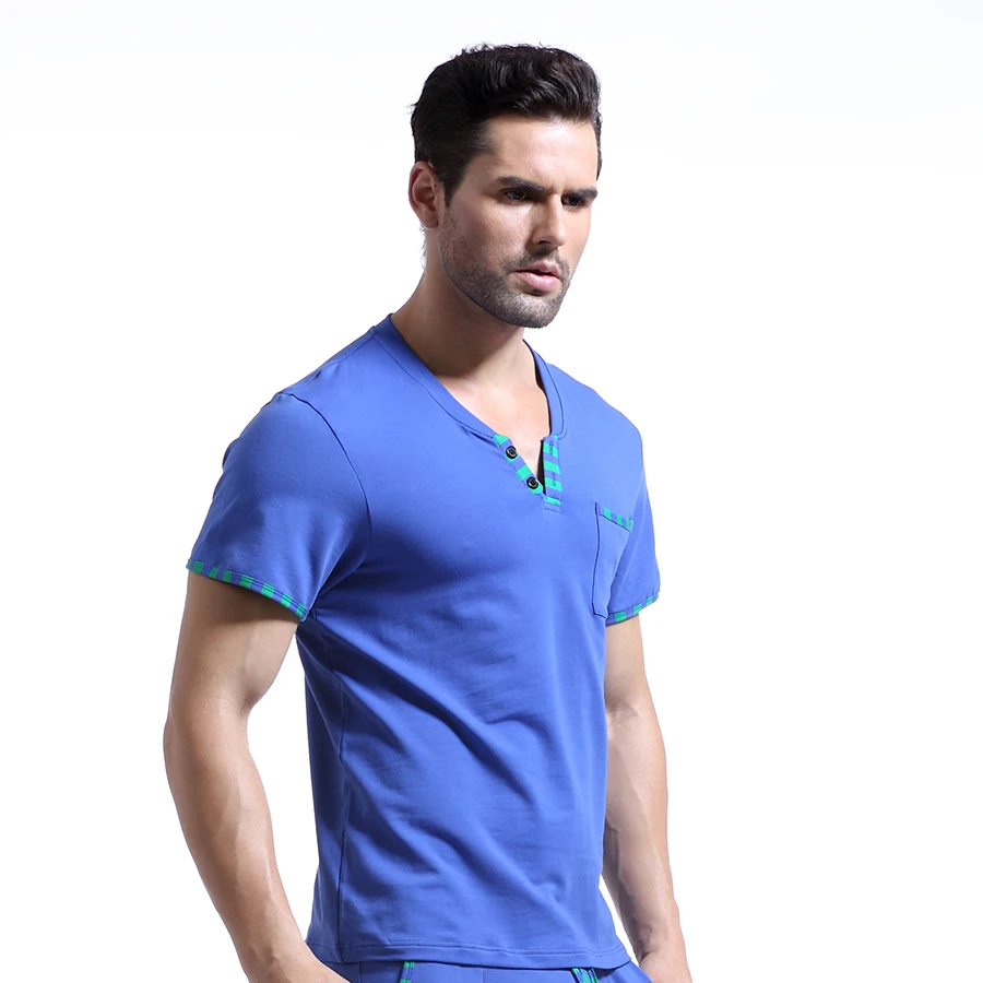 

Man Home Leisure Clothes Mens Sexy Cotton Skinny Night Shirts Short Sleeves Sleeping Tops WJ Brand