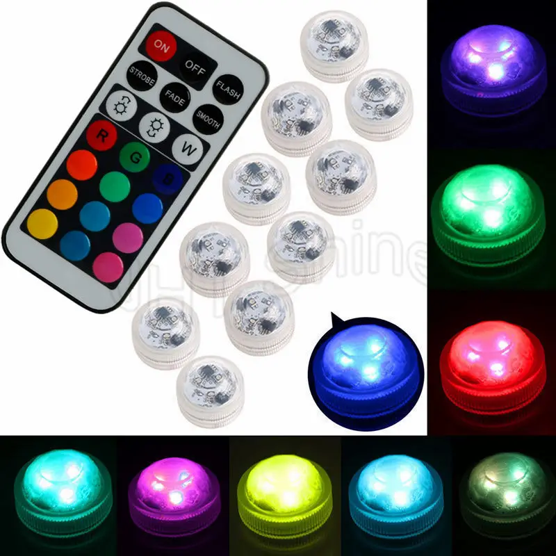 

10x LED Multi Color RGB Submersible Waterproof Party Vase Decor Mini Lights Remote Control Wedding Christmas Halloween Lighting