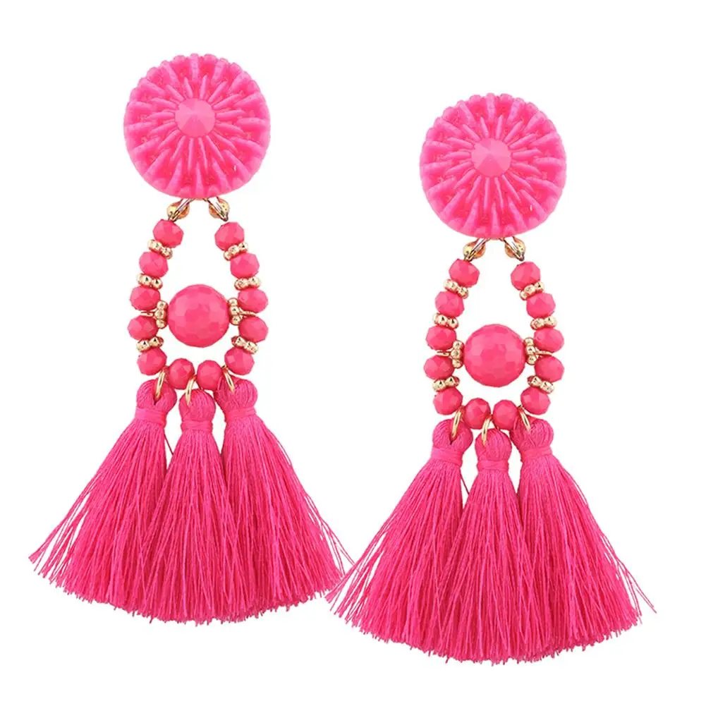 

Bohemian Rhinestone Beaded Tassel Dangle Earrings Women Banquet Jewelry Gift New