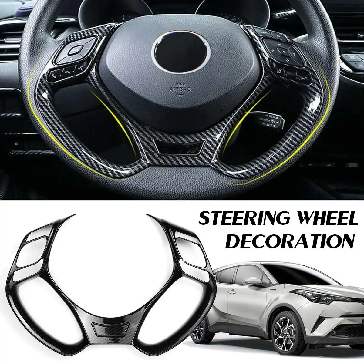 

Carbon Fiber Inner Steering Wheel Trim For Toyota C-HR CHR 2016-2018 2019 Car Interior Steering Wheel Button Trim Decor Supply