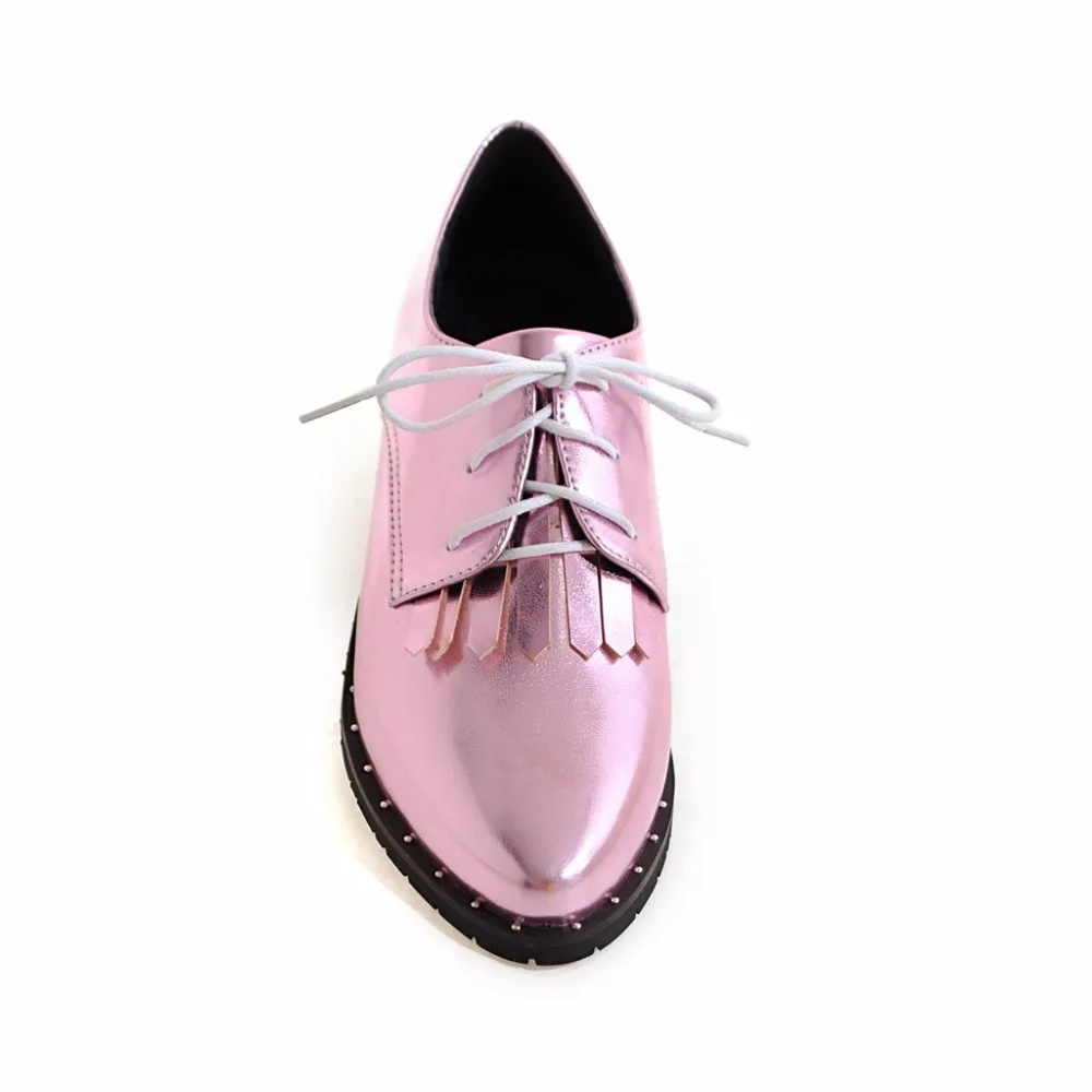 XIUNINGYAN/оксфорды с бахромой; оксфорды в британском стиле; обувь с перфорацией типа «броги»; женская обувь из лакированной кожи с острым носком на платформе; женская обувь из искусственной кожи