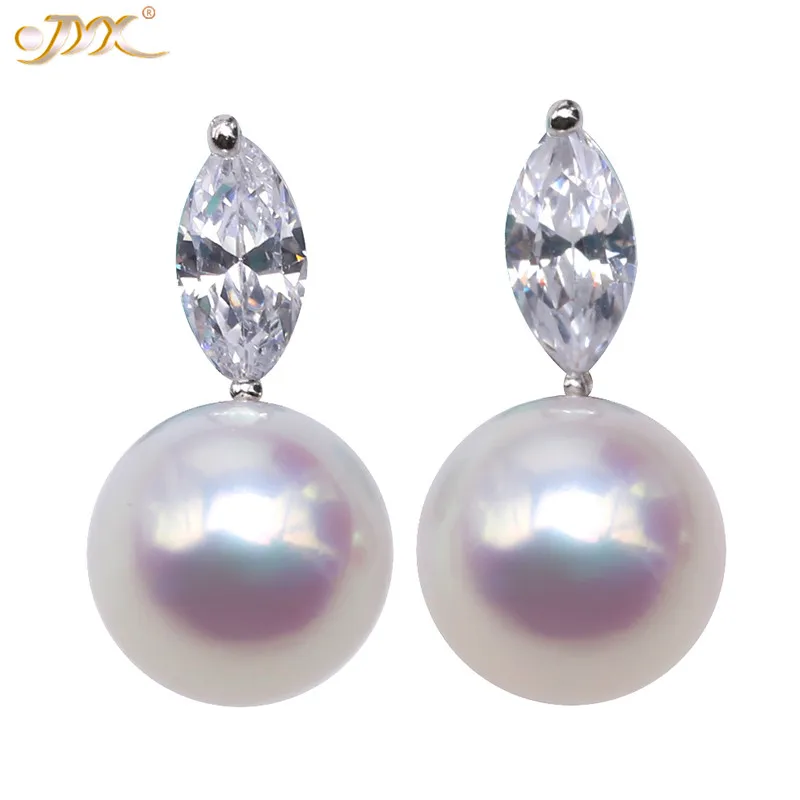 JYX Сияющий циркон белый натуральный светильник жемчуг 925 серебряный жемчуг настоящий 7 мм круглый пресноводный жемчуг серьги модный дизайн - Цвет камня: white pearl
