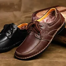 2016 New Fashion Europe Style Men Warm Business Dress Shoes Men Winter Velvet Leather Low Top Casual Shoes