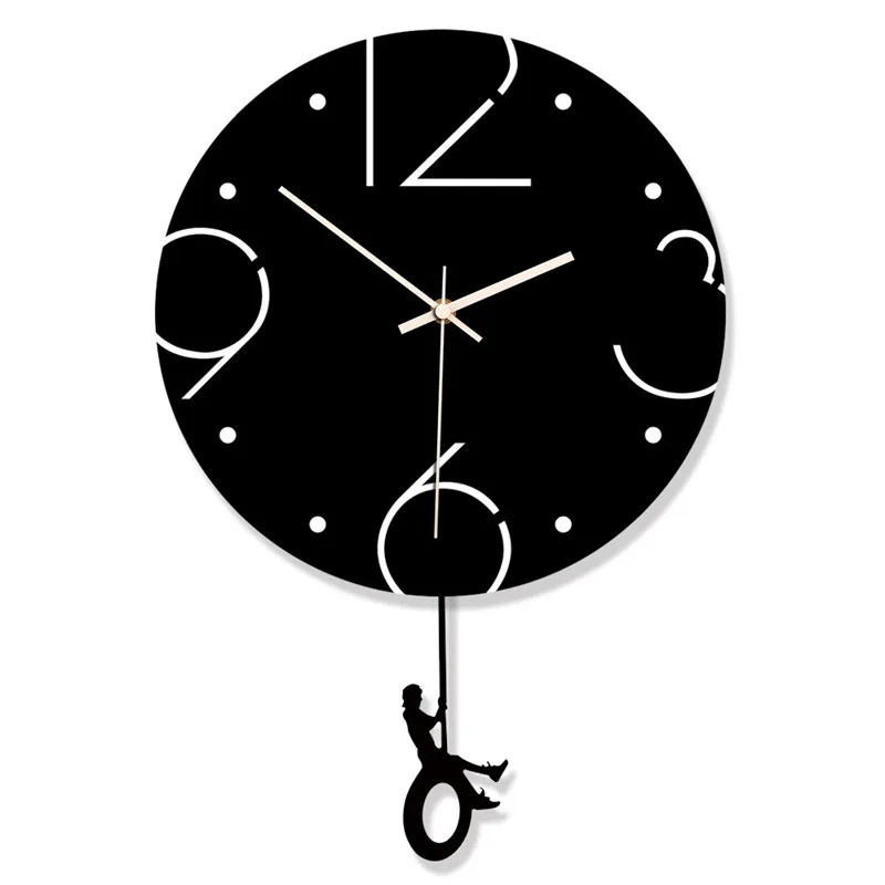 Acrylic swing wall clock creative home black and white decorative clock wall hangings